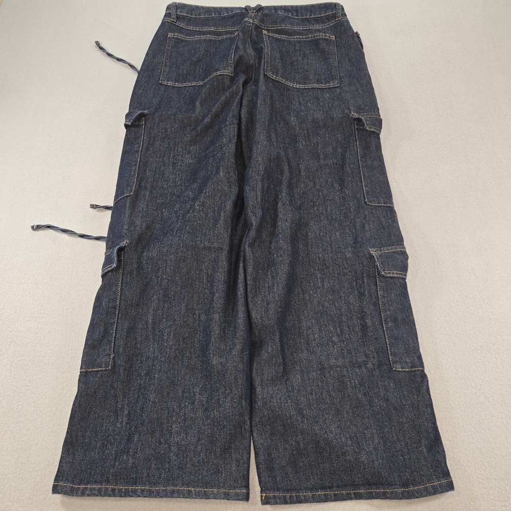 No Boundaries Cargo Jeans Women 12 Dark Wash Wide Leg Drawstring Utility Denim - Picture 3 of 10